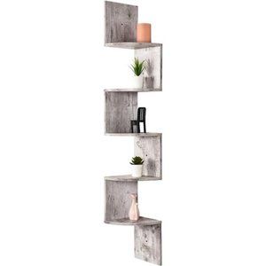 5-Tier Floating Corner Shelves, Wall Organizer Storage, (Rustic White )